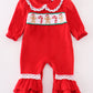 Red velvet christmas gingerbread embroidery girl ruffle romper