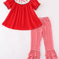 Red velvet christmas gingerbread embroidery girl bishop ruffle set