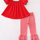 Red velvet christmas gingerbread embroidery girl bishop ruffle set