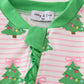 Green christmas tree print ruffle zip romper