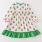 Green christmas tree print ruffle girl gown