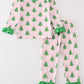 Green christmas tree print ruffle girl pajamas set