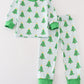 Green christmas tree print ruffle boy pajamas set