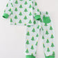 Green christmas tree print ruffle boy pajamas set