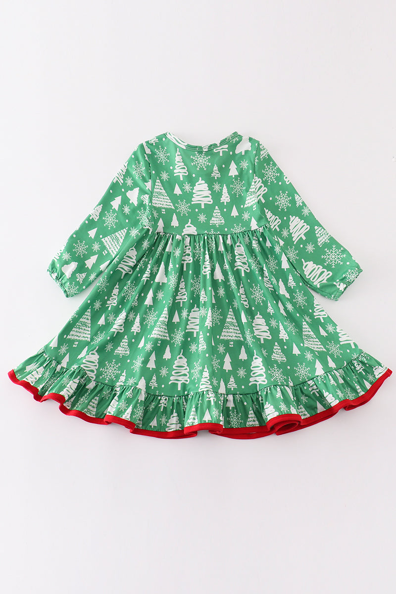 Green christmas tree ruffle dress