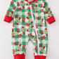 Green grinch print plaid zip boy romper