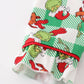 Green grinch print plaid ruffle girl pajamas set