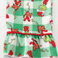 Green grinch print plaid ruffle girl pajamas set