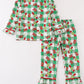 Green grinch print plaid ruffle girl pajamas set