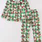 Green grinch print plaid ruffle boy pajamas set