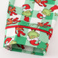 Green grinch print plaid ruffle boy pajamas set