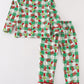 Green grinch print plaid ruffle boy pajamas set