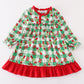 Green grinch print plaid ruffle girl gown