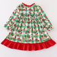 Green grinch print plaid ruffle girl gown