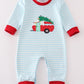 Blue christmas camper van applique boy romper