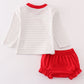 Red christmas santa claus applique stripe boy bloomer set