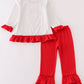 Red christmas santa claus applique stripe girl set