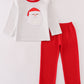 Red christmas santa claus applique stripe boy set