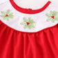 Red christmas holly embroidery girl romper