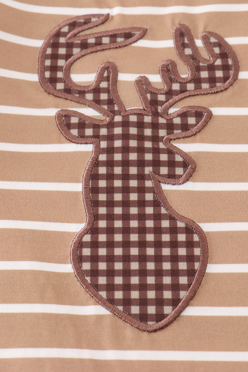 Brown stripe antler applique boy romper