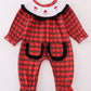 Red christmas santa embroidery smocked plaid girl bishop romper