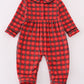 Red christmas santa embroidery smocked plaid boy bishop romper