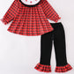 Red christmas santa embroidery smocked plaid bishop girl set