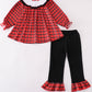 Red christmas santa embroidery smocked plaid bishop girl set