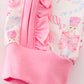 Pink nutcracker print ruffle zip girl romper