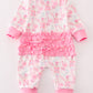 Pink nutcracker print ruffle zip girl romper