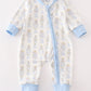 Blue nutcracker print zip boy romper