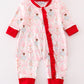 Red nutcracker print ruffle zip girl romper