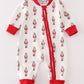 Red nutcracker print ruffle zip boy romper