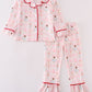 Red nutcracker print ruffle girl pajamas set