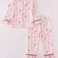 Red nutcracker print ruffle girl pajamas set