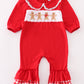 Red christmas gingerbread embroidery girl romper