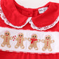 Red christmas gingerbread embroidery girl romper