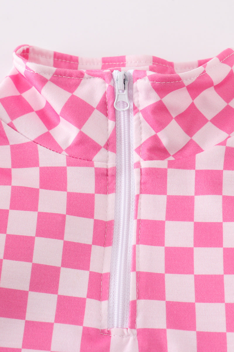 Pink checkered girl pullover