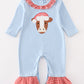 Blue christmas cow applique girl romper