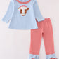 Blue christmas cow applique girl set