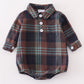 Navy plaid boy button down bubble