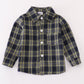 Navy plaid boy button down shirt