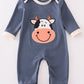 Blue cow applique boy romper