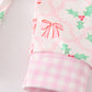 Pink christmas holly bow print girl romper