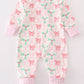 Pink christmas holly bow print girl romper