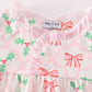 Pink christmas holly bow print girl gown