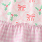 Pink christmas holly bow print girl gown