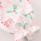 Pink christmas holly bow print girl gown