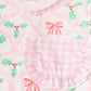 Pink christmas holly bow print girl pajamas set