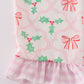 Pink christmas holly bow print girl pajamas set